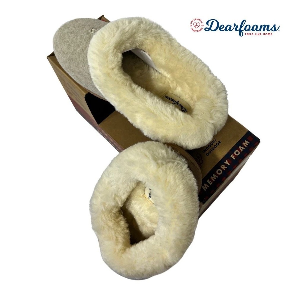 Dearfoams Womens Memory Foam Clog Slippers Oatmeal Heather Small 5-6 NEW - Picture 5 of 9